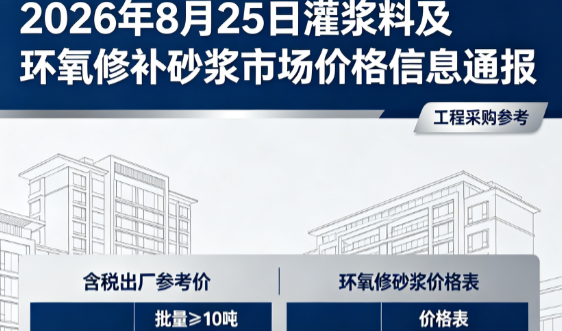 永福2026年8月25日灌浆料及环氧修补砂浆市场价格信息通报